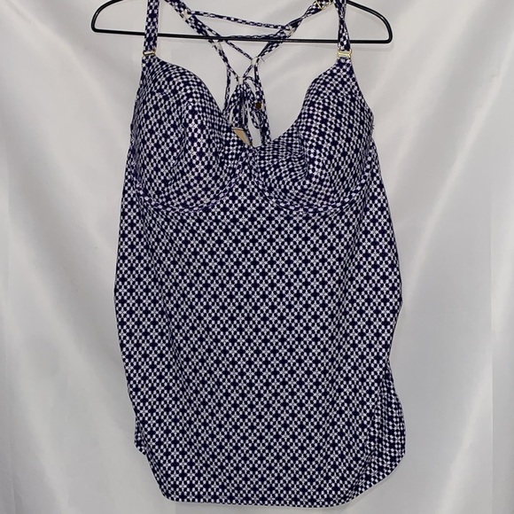 SWIM BY CACIQUE Women's Blue Geo Patterned Swim Top.TRUE BUILT IN BRA SIZE 44DD - Picture 5 of 12